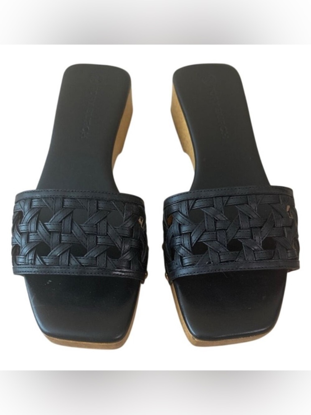 Tory Burch Basketweave Leather Clogs Black Wood Platform 9